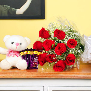 Teddy and Flower Combo for Teddy Day Gift